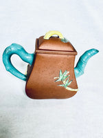 Vintage Chinese Yixing Clay Teapot Bamboo Design Spout and Handle
