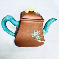 Vintage Chinese Yixing Clay Teapot Bamboo Design Spout and Handle