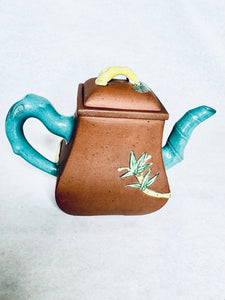 Vintage Chinese Yixing Clay Teapot Bamboo Design Spout and Handle