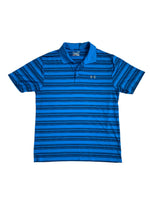 Under-Armour Men's Blue Striped Short-sleeve Golf Polo Heat-Gear
