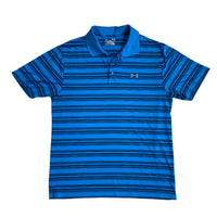 Under-Armour Men's Blue Striped Short-sleeve Golf Polo Heat-Gear