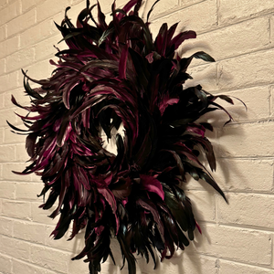 Eleganza-Extravaganza Purple-Burgundy Feathers Wreath Holiday Christmas Decor