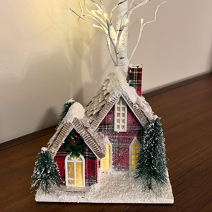 Hallmark Cardboard-Paper Mache Lighted Village House and Birch Tree