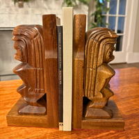 Hand-carved Vintage Wood Tiki Figure Bookends
