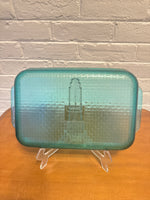 Pyrex Vintage Aqua Glass Oven Baking Pan Basket Woven Design 3QT-3L
