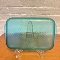 Pyrex Vintage Aqua Glass Oven Baking Pan Basket Woven Design 3QT-3L