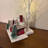 Hallmark Cardboard-Paper Mache Lighted Village House and Birch Tree
