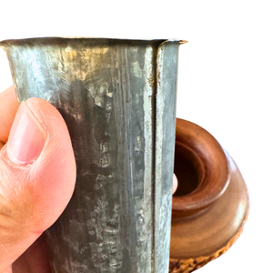 Hand-Turned Vintage Wood Vase With Metal Removable Interior Feature Rustic Bark