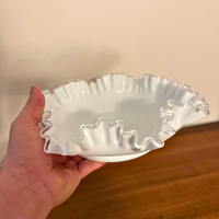 Fenton Ruffled Milky-White-Clear Tip Glass Bowl
