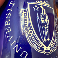 University of Massachusetts Engraved Cobalt Blue Porcelain Tankard Beer Mug
