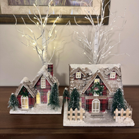 Hallmark Cardboard-Paper Mache Lighted Village House and Birch Tree
