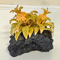 Crystal Gemstones Black Lava Rock with Pineapple Plant Creation Tropical
