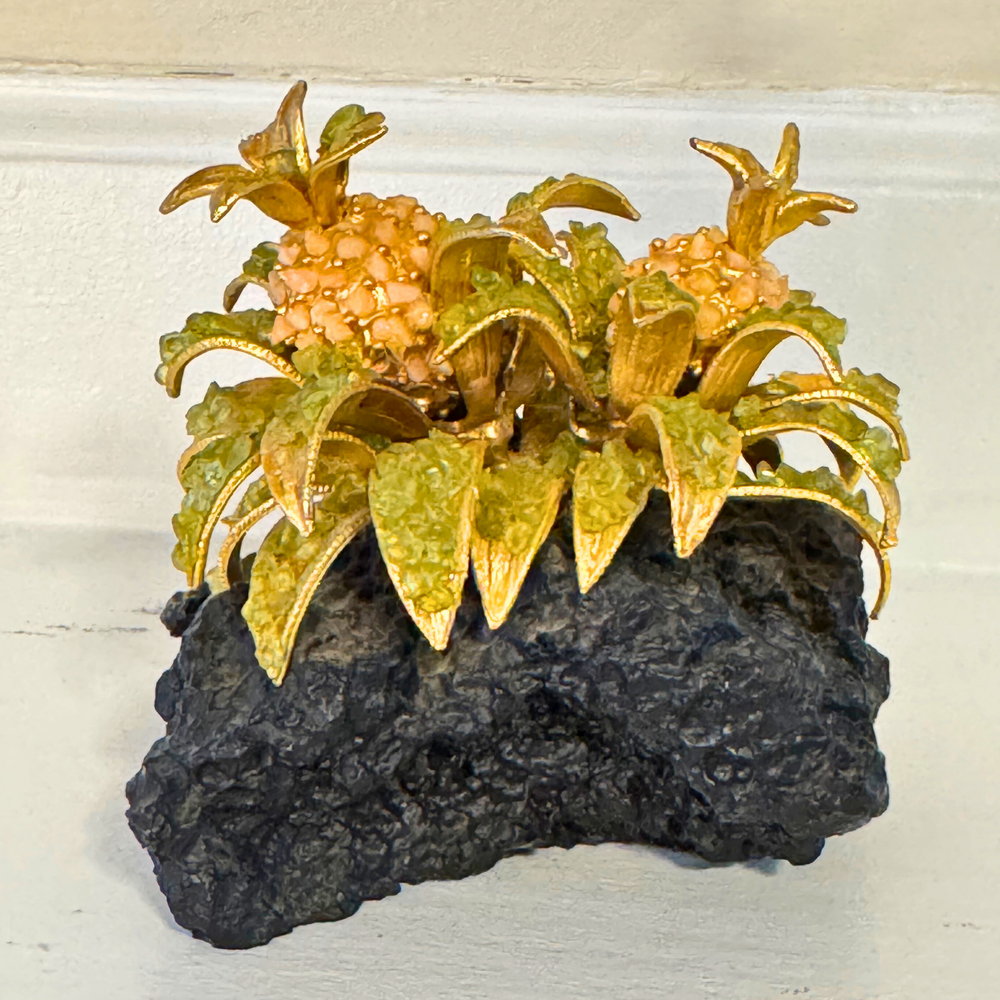 Crystal Gemstones Black Lava Rock with Pineapple Plant Creation Tropical