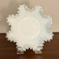 Fenton Ruffled Milky-White-Clear Tip Glass Bowl
