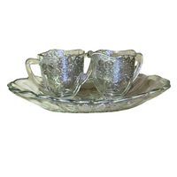 Vintage Glass Silver Overlay Set Creamer-Sugar-Bowl Dish
