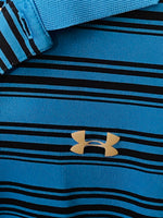 Under-Armour Men's Blue Striped Short-sleeve Golf Polo Heat-Gear
