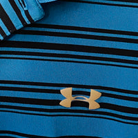 Under-Armour Men's Blue Striped Short-sleeve Golf Polo Heat-Gear