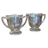 Vintage Glass Silver Overlay Set Creamer-Sugar-Bowl Dish
