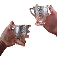 Vintage Glass Silver Overlay Set Creamer-Sugar-Bowl Dish
