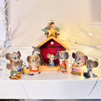 Charming Tail Creche and Vintage Porcelain Mouse Family Figurines Holiday Decor
