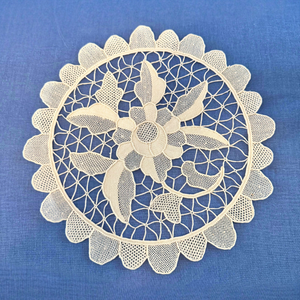 Handmade Vintage Venetian Style Burano Needle-Lace Doily Round-Ecru Tone