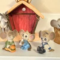 Charming Tail Creche and Vintage Porcelain Mouse Family Figurines Holiday Decor
