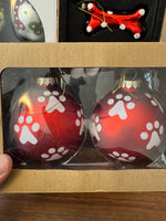 Christmas Glass Ornament Set of 9 Dog-Pet-Paws-Bone Design
