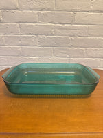 Pyrex Vintage Aqua Glass Oven Baking Pan Basket Woven Design 3QT-3L
