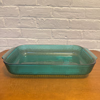 Pyrex Vintage Aqua Glass Oven Baking Pan Basket Woven Design 3QT-3L