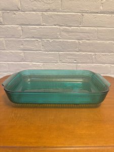 Pyrex Vintage Aqua Glass Oven Baking Pan Basket Woven Design 3QT-3L