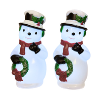 Christmas Decoration Holiday Time Lighted 11" Small Blown-Plastic Mold Snowman Set 2
