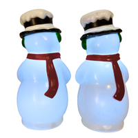 Christmas Decoration Holiday Time Lighted 11" Small Blown-Plastic Mold Snowman Set 2
