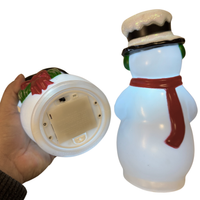 Christmas Decoration Holiday Time Lighted 11" Small Blown-Plastic Mold Snowman Set 2
