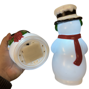 Christmas Decoration Holiday Time Lighted 11" Small Blown-Plastic Mold Snowman Set 2