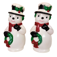 Christmas Decoration Holiday Time Lighted 11" Small Blown-Plastic Mold Snowman Set 2
