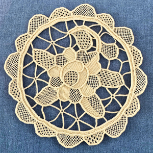 Handmade Vintage Venetian Style Burano Needle-Lace Doily Round-Ecru Tone