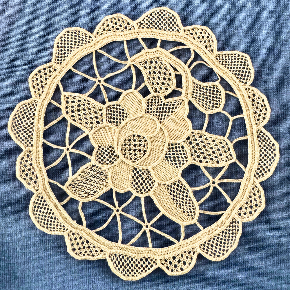 Handmade Vintage Venetian Style Burano Needle-Lace Doily Round-Ecru Tone