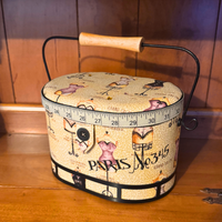 Vintage-Looking Oval Paris Mannequin Printed Sewing Basket
