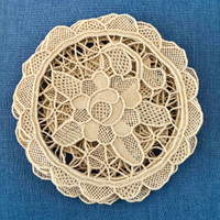 Handmade Vintage Venetian Style Burano Needle-Lace Doily Round-Ecru Tone
