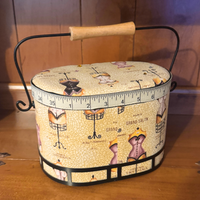 Vintage-Looking Oval Paris Mannequin Printed Sewing Basket
