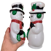 Christmas Decoration Holiday Time Lighted 11" Small Blown-Plastic Mold Snowman Set 2
