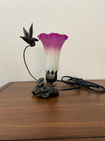 Hummingbird Sculptured Bronze Patina Glass Flower Lamp
