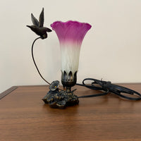 Hummingbird Sculptured Bronze Patina Glass Flower Lamp