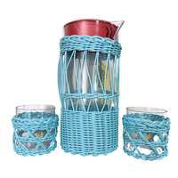 Wicker Plastic Lemon Design Pitcher and 2 Matching Tumblers Set
