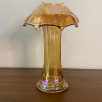 Vintage Morning Glory Shaped Marigold Carnival Glass Vase