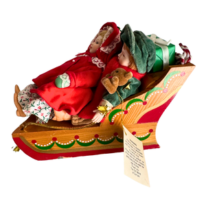 Gorham Musical Windup Christmas Tradition Porcelain Children on Sleigh