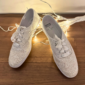 Glitter White-Silver Canvas Sneakers Keds for Kate Spade NY Size 8