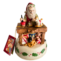 Enesco Vintage Musical Box  Santa Making Toys