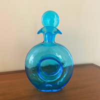 Vintage MCM Aqua Blue Pinched Doughnut Decanter
