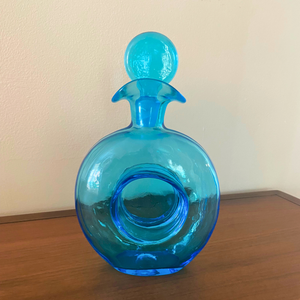 Vintage MCM Aqua Blue Pinched Doughnut Decanter